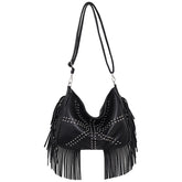 Sac à rivets tendance Sac à pompon Surface souple Grande capacité Voyage Vacances Sac décontracté Sac pour femme